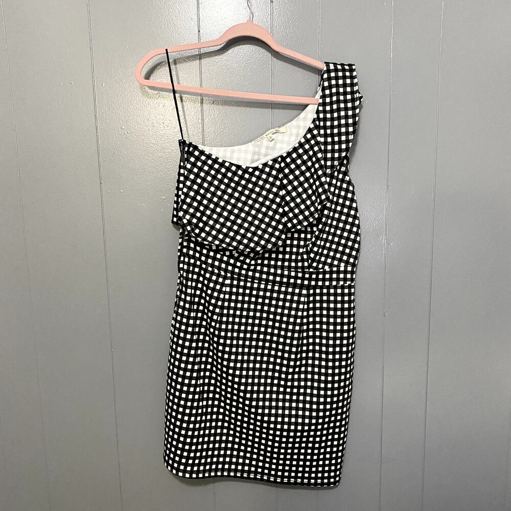 NEW Rachel Rachel Roy Black White Gingham Ruffle One Shoulder Classic Dress XL